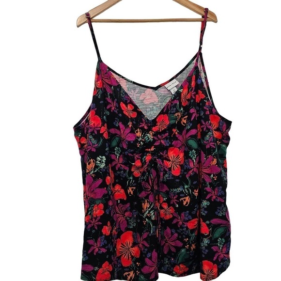Ava & Vivi Sleeveless Blouse Womens 4X Floral Cinched Top V-Neck Tropical - Picture 1 of 10
